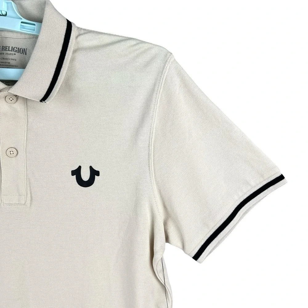 NWT True Religion Men's Crafted W/Pride Fog White/Black Tipping Polo Size Small